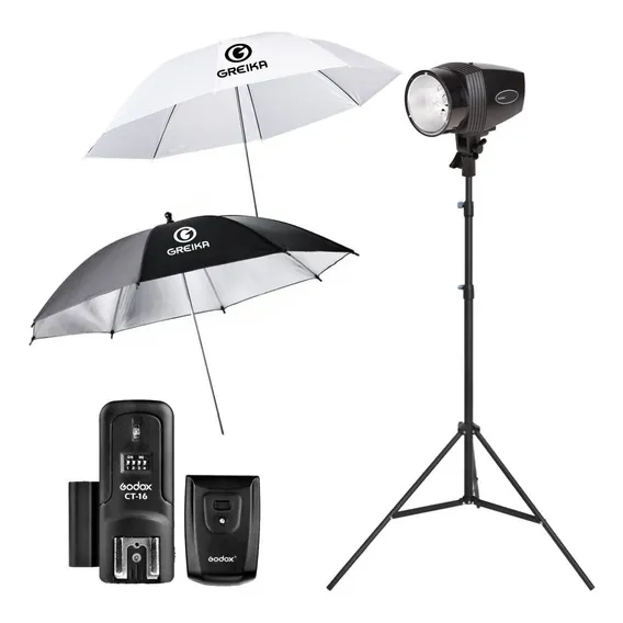 Flash Estudio Godox K180a Com Radio Flash 2 Sombrinhas Tripe 110v Foto 1
