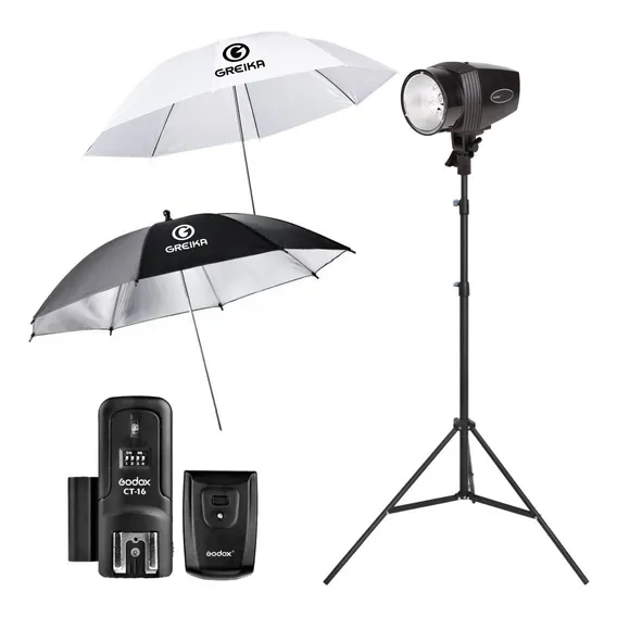 Flash Estudio Godox K180a Com Radio Flash 2 Sombrinhas Tripe 220v Foto 1