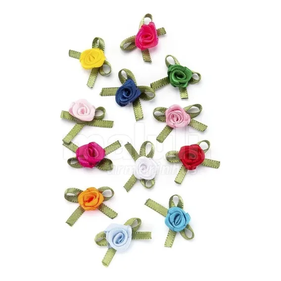 Flor De Tecido Rosa Laço&cia Rococo C/ Laço 10mm 1005 Mix - Kit Com 12 Unidades Foto 1