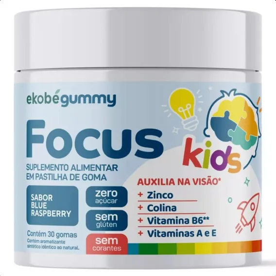 Focus Kids Gummy Ekobé Suplemento +foco +concentração Sabor Raspberry Foto 1