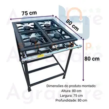 Fogão 4 Bocas Industrial Alta Pressão Gás Econômico Engarrafado (botijão) Com Grade 30x30 Perfil 5 Fogo Forte Foto mini 4