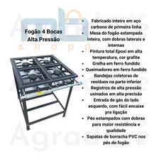 Fogão 4 Bocas Industrial Alta Pressão Gás Econômico Engarrafado (botijão) Com Grade 30x30 Perfil 5 Fogo Forte Foto mini  2