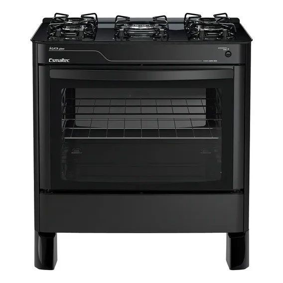 Fogão De Piso Esmaltec 5 Bocas Agata Glass Mesa De Vidro Co Cor Preto 110V/220V Foto 1