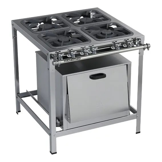 Fogão Industrial 4 Bocas 30x30 Forno Aço Inox S2020 Metalmaq Foto 1