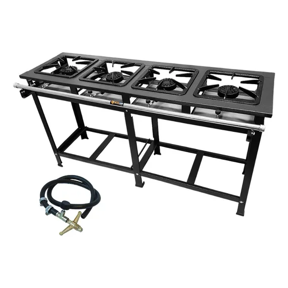 Fogão Industrial Alta Pressão 4 Bocas Em Linha Piso + Cor Preto Foto 1