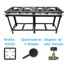 Fogão Industrial Alta Pressão 4 Bocas Em Linha Piso + Cor Preto Foto mini  2