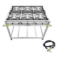 Fogão Industrial Inox 6 Bocas 30x30 Alta Pressão Caulim Gás De Cozinha Foto  mini 1
