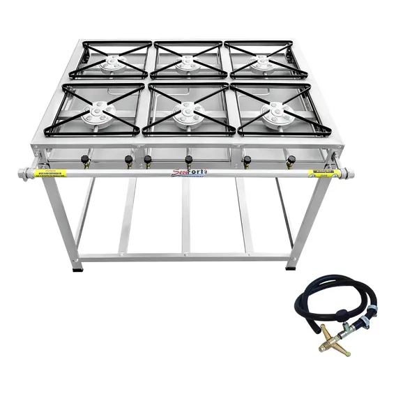 Fogão Industrial Inox 6 Bocas 30x30 Alta Pressão Caulim Gás De Cozinha Foto 1