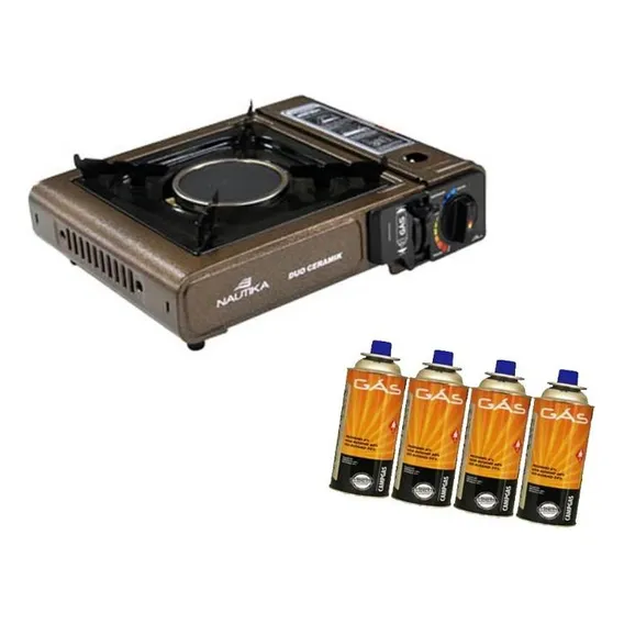 Fogareiro Duo Ceramik Nautika Camping + 04 Refil Gas. Foto 1