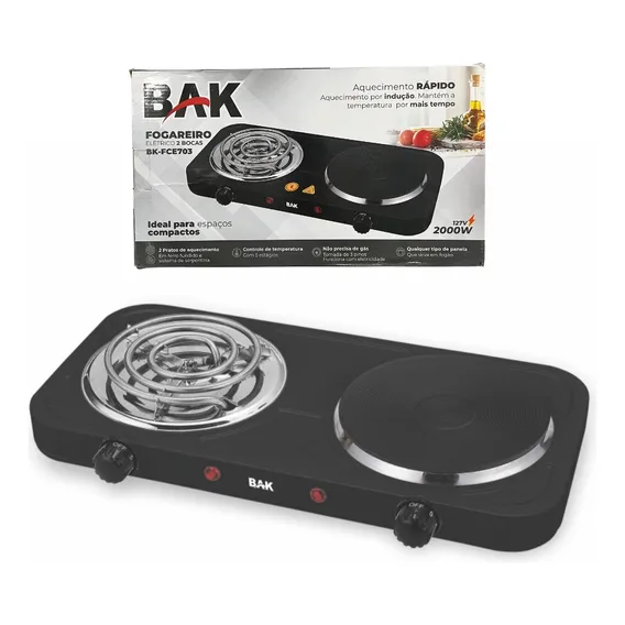 Fogareiro Elétrico 110v 2 Bocas Cooktop Indução 2000w Preto Foto 1