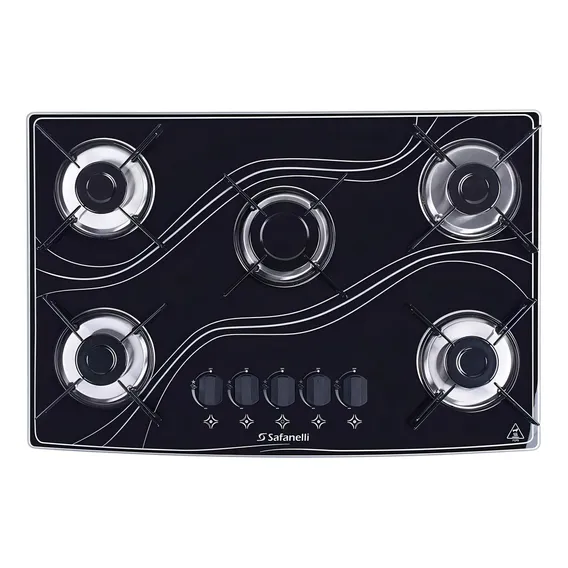 Fogão cooktop com alimentação gás - Safanelli Lines 5 bocas cor preto - 5 queimadores Foto 1