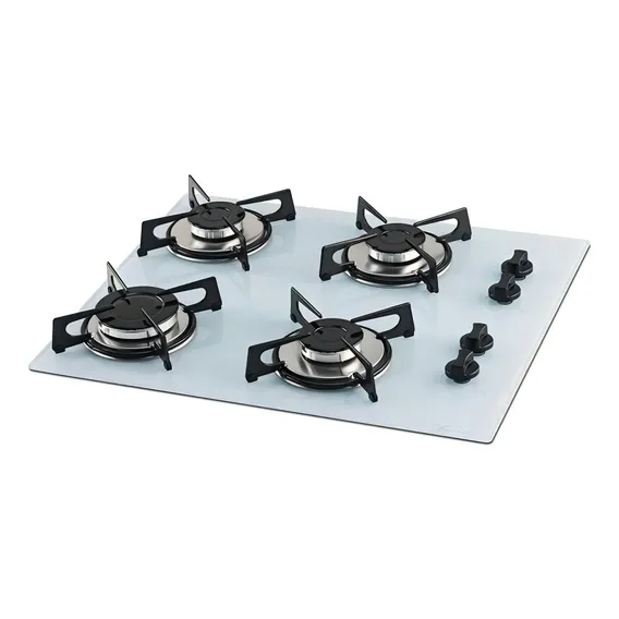 Fogão Cooktop Fischer Bivolt 4q Gás Mesa Vidro Branco Foto 1