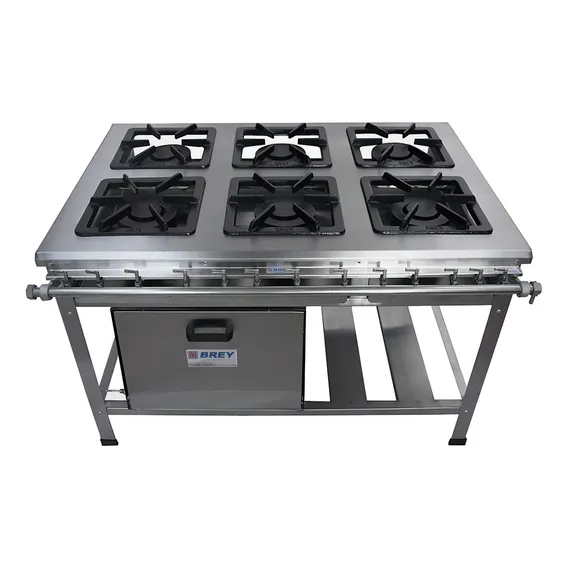 Fogão Cozinha Industrial Alta Pressão Aço Inox 304 6 Bocas Cor Cinza N/a Foto 1