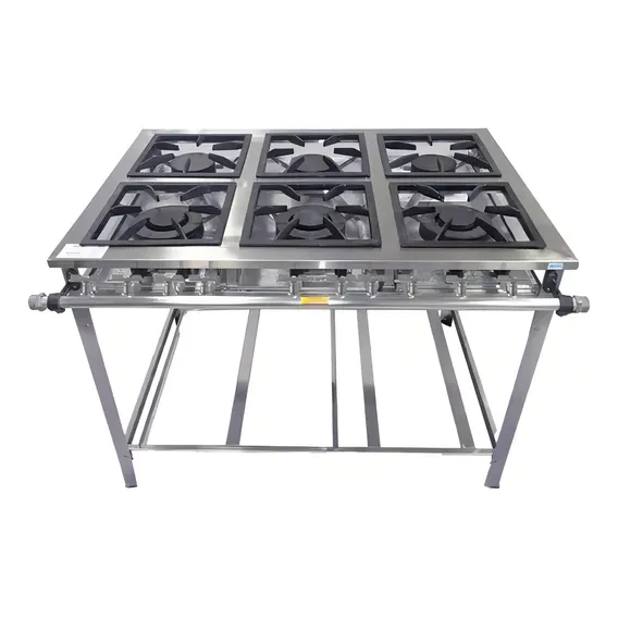 Fogão Industrial 6 Bocas Duplas 30x30 Perfil 7 Em Aço Inox Tipo de conexão Gás engarrafado Foto 1