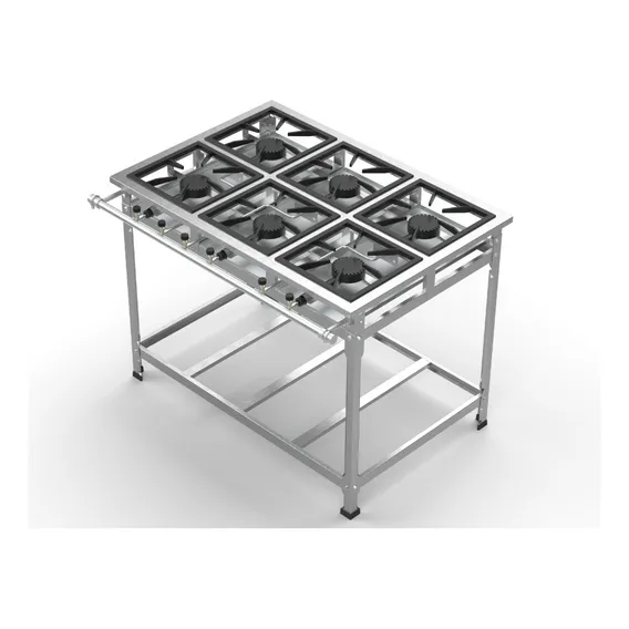 Fogão Industrial Aço Inox 430 Alta Pressão 6 Bocas + Foto 1