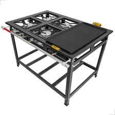 Fogão Industrial Alta Pressão 4 Bocas Caulim P5 Com Chapa Bifeteira Cozinha Gourmet Foto mini 1