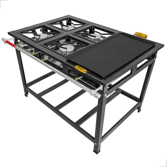 Fogão Industrial Alta Pressão 4 Bocas Caulim P5 Com Chapa Bifeteira Cozinha Gourmet Foto 1