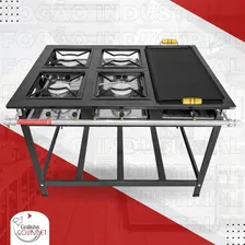 Fogão Industrial Alta Pressão 4 Bocas Caulim P5 Com Chapa Bifeteira Cozinha Gourmet Foto mini 3