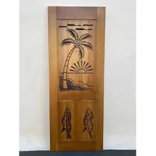 Folha De Porta Madeira Maciça Entalhada Palmeira Foto mini 2