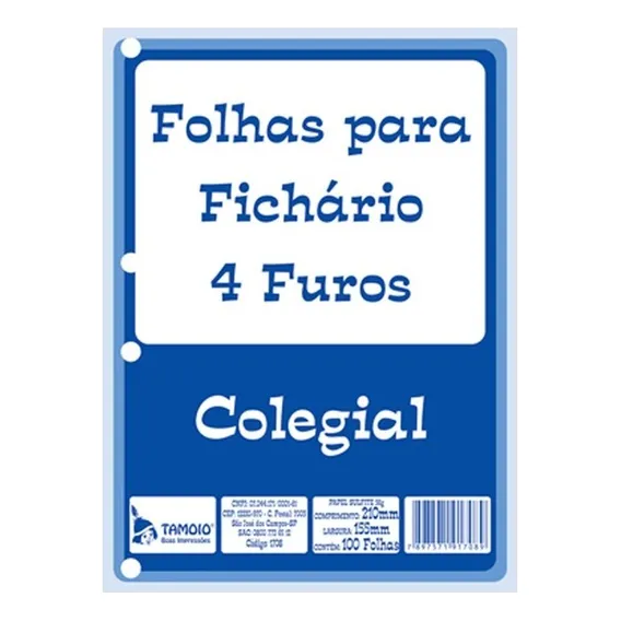 Folhas Para Fichário 4 Furos 100 Folhas Tamoio Kit C/2 Foto 1