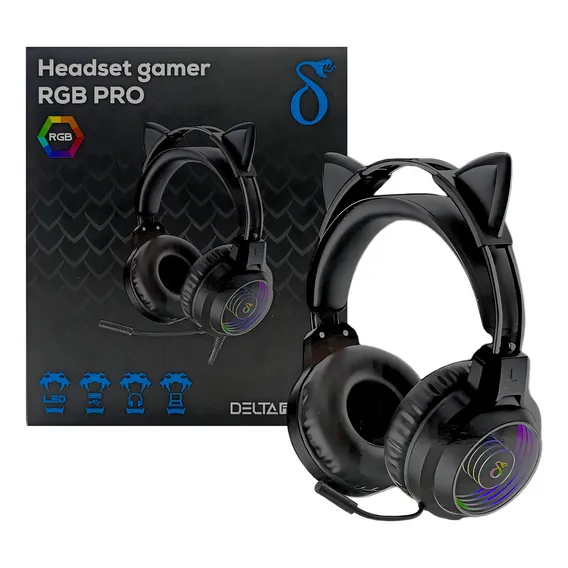 Fone Headset Gamer Cat Preto Rgb 40mm Pc Console C Microfone Foto 1
