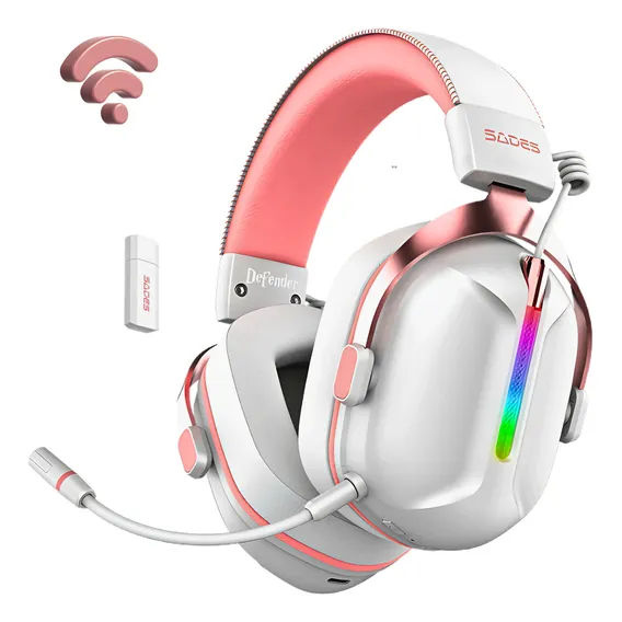 Fone Headset Gamer Sades Defender Wireless Rgb Rosa Foto 1