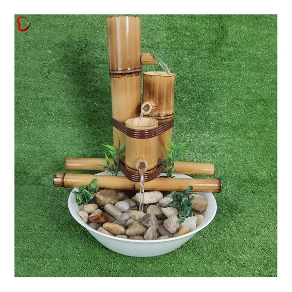 Fonte Água Cascata Bambu 3 Quedas Cascata Decorativ Harmonia Cor Branco Bivolt Foto 1
