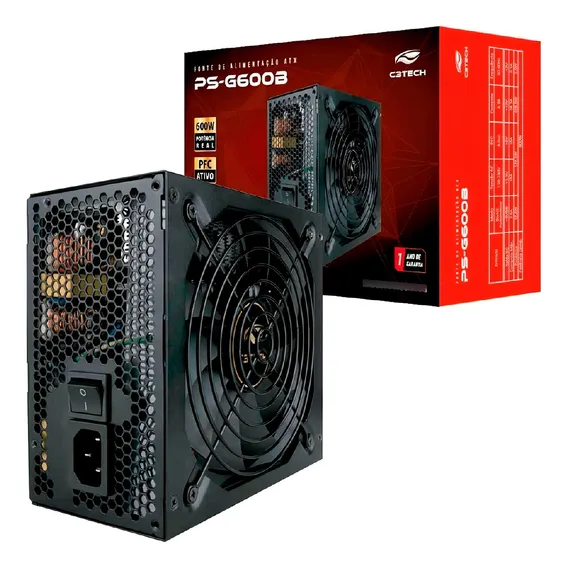 Fonte Atx Pc Gamer 600w Reais 80plus Bronze Pfc Ativo Bivolt Cor Preto 115230V Foto 1