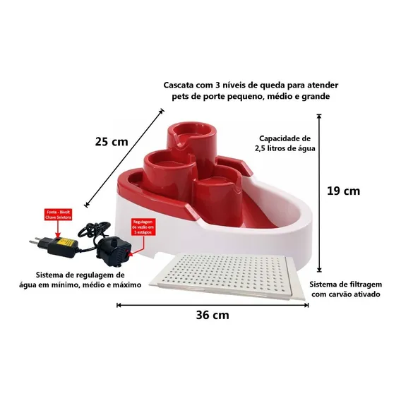 Fonte Bebedouro Caes E Gato 3 Cascatas Bivolts Durapets Foto 1
