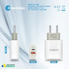Fonte Carregador Carga Rápida Turbo 40w Usb Tipo C Cor Branco Foto mini 2