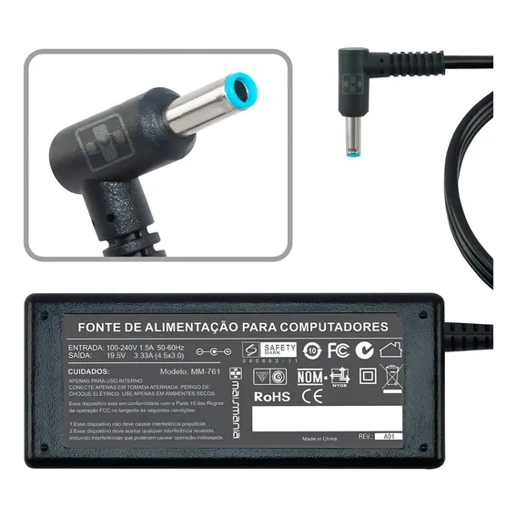 Fonte Carregador Do Notebook Hp Pavilion 14-n010br Plug Azul Foto 1
