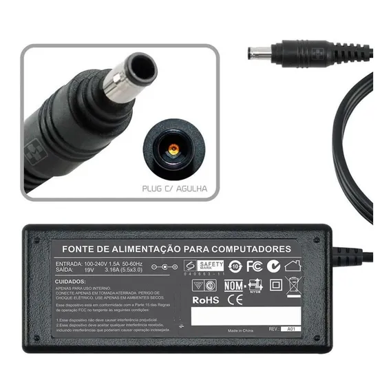 Fonte Carregador P/ Samsung Np300e5l-kf2br 19v 3.16a 60w 500 Foto 1