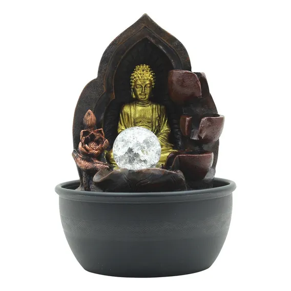 Fonte Decorativa Iluminada Resina Buda Meditando Cor Cinza 220v Foto 1