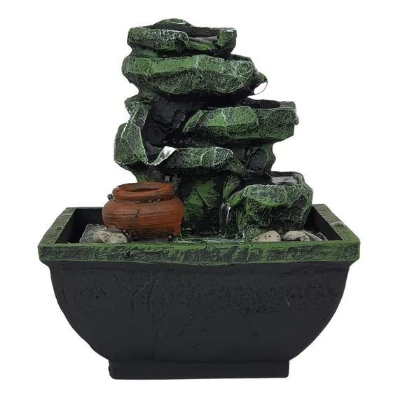 Fonte Mini De Mesa Resina Agua Cascata Feng Shui 14cm Cor Verde 110v/220v Foto 1