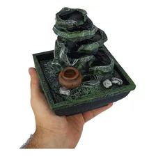 Fonte Mini De Mesa Resina Agua Cascata Feng Shui 14cm Cor Verde 110v/220v Foto mini 4