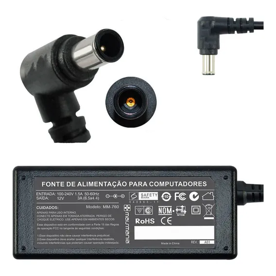 Fonte Para Monitor LG 12v 3a Modelo W1943c W1643c E1950 Foto 1