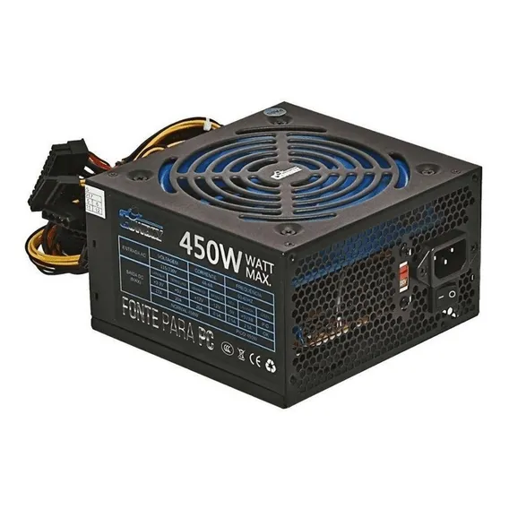 Fonte Super Gamer 450w Reais Atx 20+4p Silenciosa Para Pc Cor Preta 110V/230V Foto 1