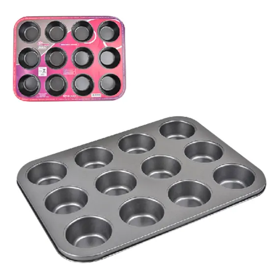 Forma Cupcake Teflon Antiaderente Empadas 12 Cavidades Cor Preto Foto 1