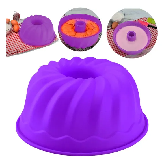 Forma Silicone Redonda Furo Bolo Torta Pudim Gelatina 25cm Cor Roxo Foto 1