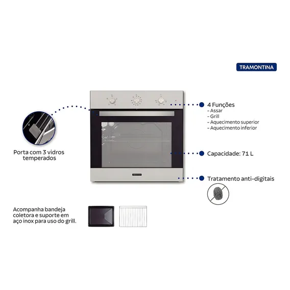 Forno Eletrico Embutir Tramontina New Inox Basic 220V Foto 1