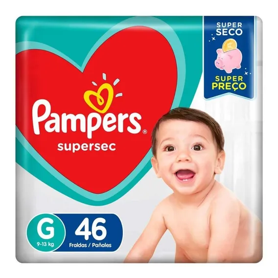 Fralda Descartável Infantil Pampers Supersec G Pacote 46 Unidades Foto 1