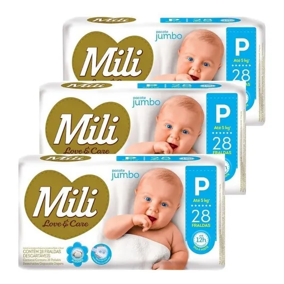 Fralda Descartável Mili- Love & Care - Tamanho P- 3 Pacotes Foto 1