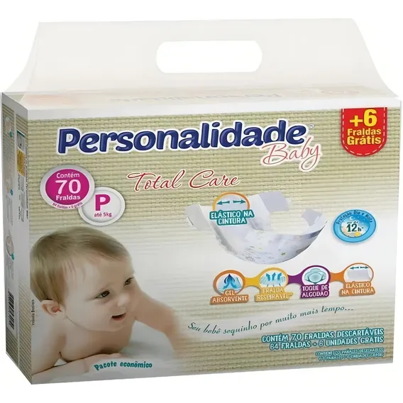Fralda Descartável Personalidade Baby Total Care P C/70 Uni Foto 1