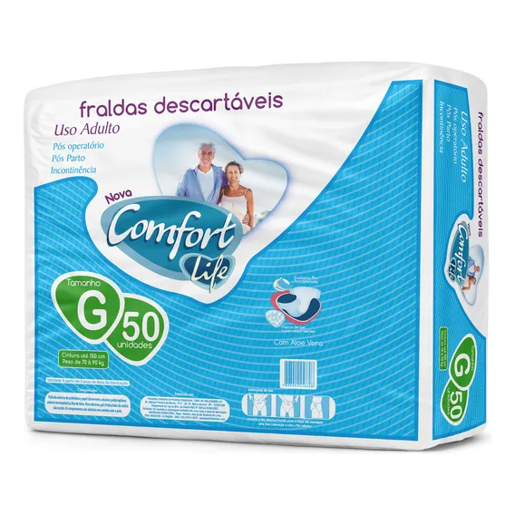 Fralda Geriátrica Adulto G Comfort Life Com 50 Unidades Tamanho Grande Foto 1