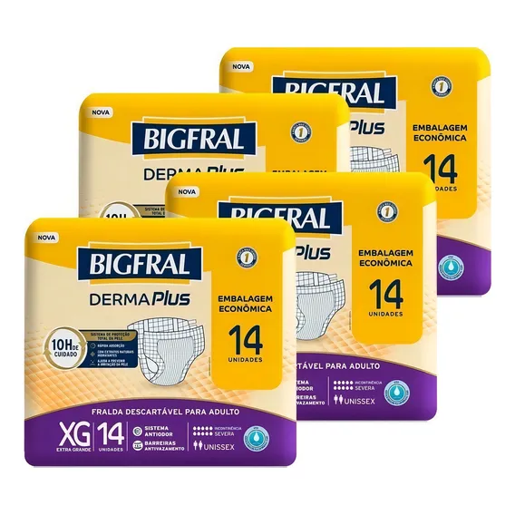 Fralda Geriátrica Bigfral Derma Plus Tamanho Xg - 4 Pacotes Foto 1