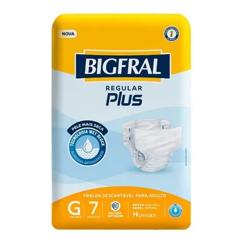 Fralda Geriátrica Bigfral Plus Regular Tamanho G - 8 Pacotes Foto 1
