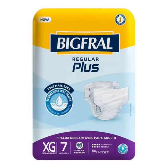 Fralda Geriátrica Bigfral Plus Regular Tamanho Xg - 8 Pacote Foto 1