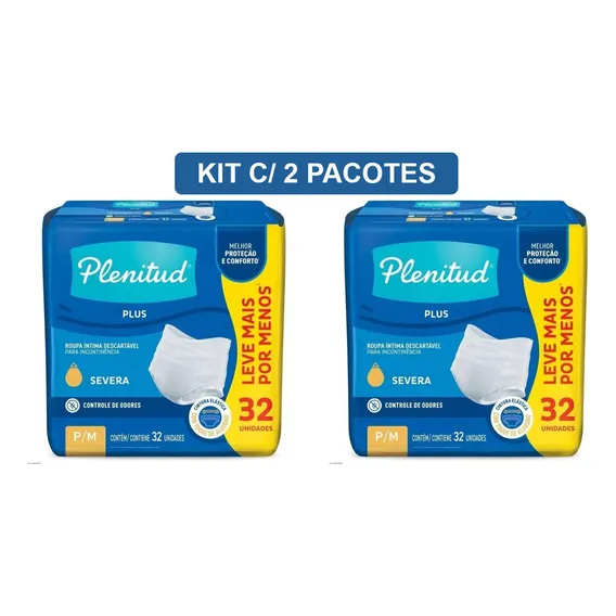 Fralda Geriátrica Roupa Íntima Plenitud Plus Kit Com 64un Tamanho P/M Foto 1