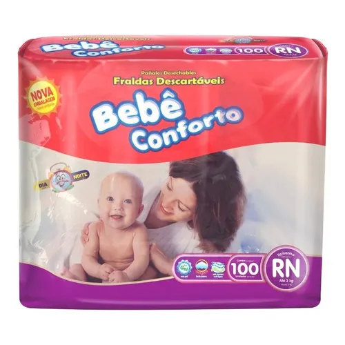 Fralda Infantil BebĂȘ Conforto Mega Tamanho RN ( AtĂ© 3 Kg c/ 100 un ) Foto 1