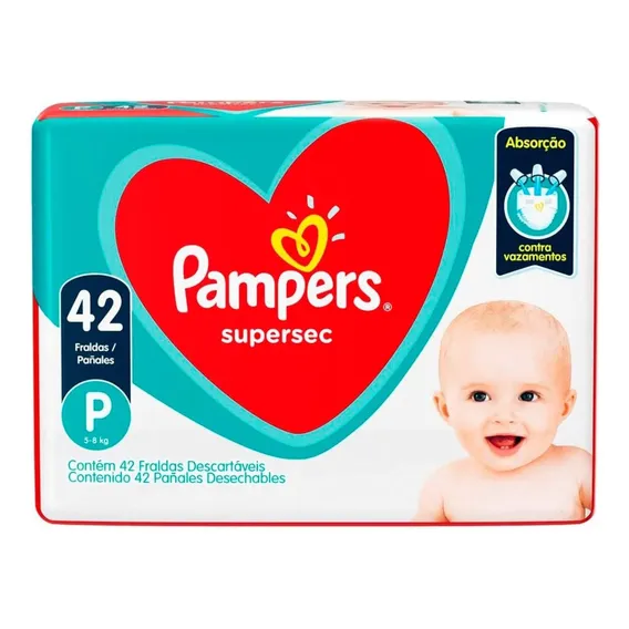 Fralda Infantil Pampers Supersec Mega 5 A 8 Kg P 42 Unidades Tamanho Pequeno (P) Foto 1